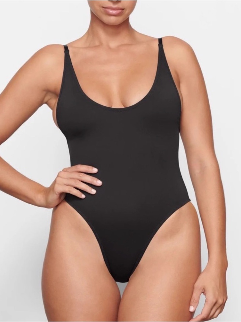 SKIMS Black Scoop Neck Swim One-Piece